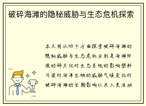 破碎海滩的隐秘威胁与生态危机探索